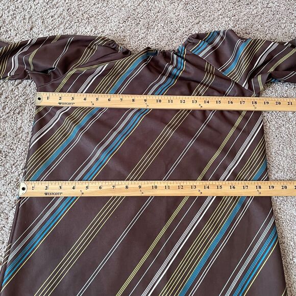 Vintage Boho Dress Size Medium Floral Brown Blue Off Shoulder 70s Retro Hippie - Picture 13 of 16